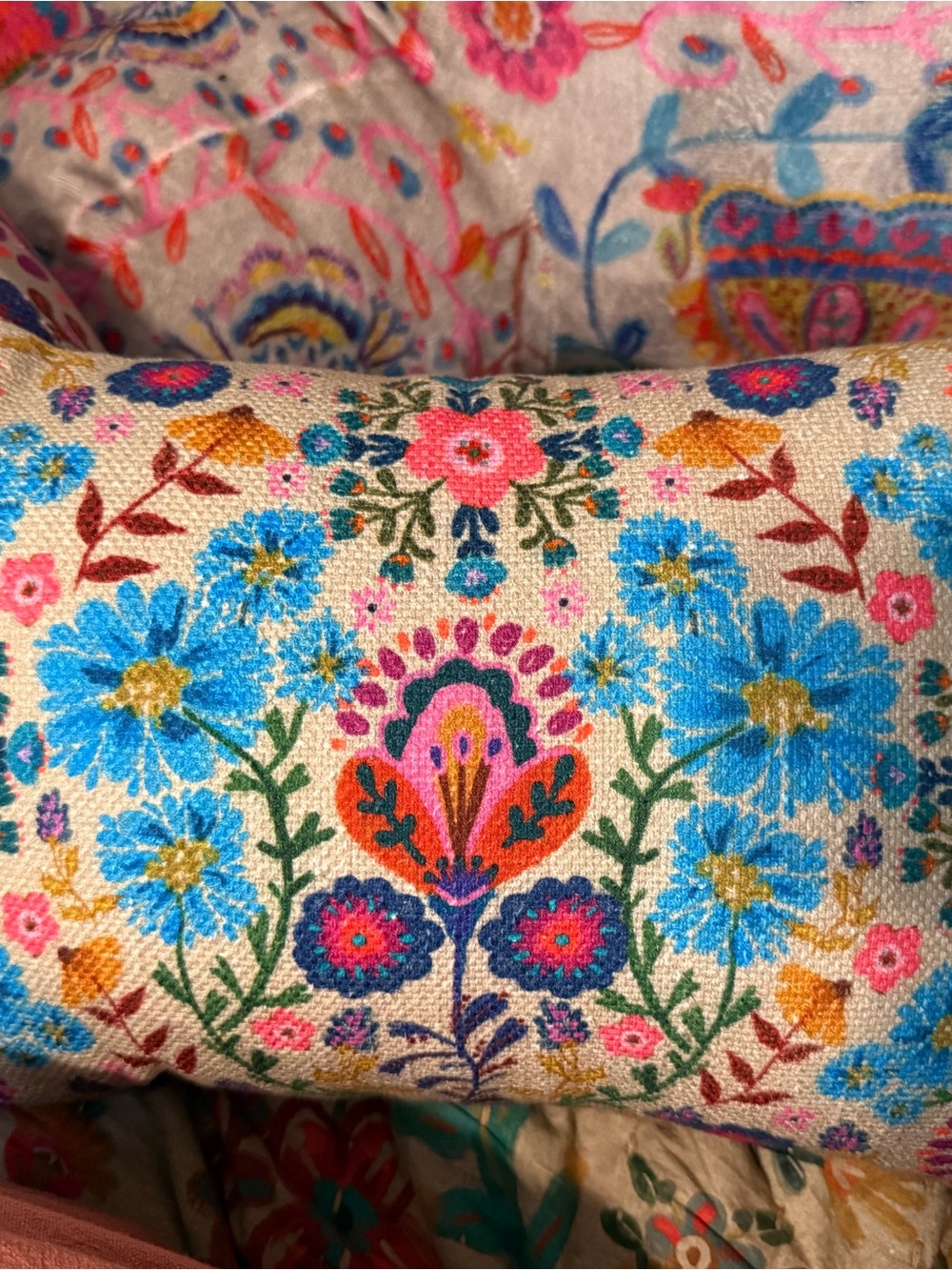 Natural Life Boho Cotton Tassel Pillow - Cream Folk Flower